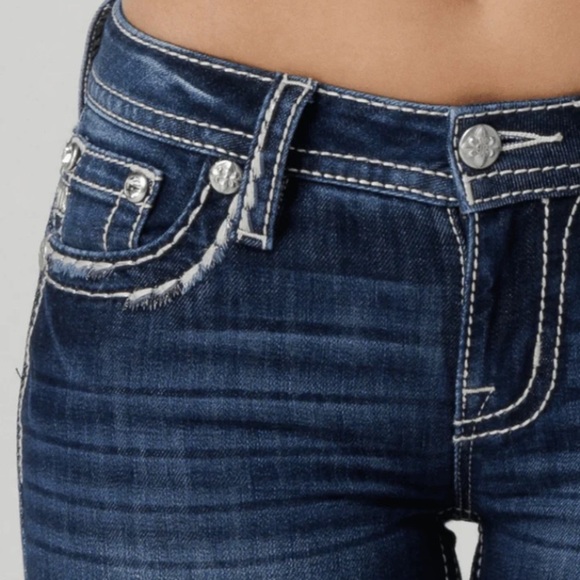 MISS ME SKINNY DARK WASH JEANS SADDLE STITCH POCKET RED,WHITE AND BLUE SZ 27 - Picture 8 of 14